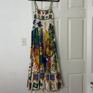 ALEMAIS Soleil Printed Linen Midi Dress
